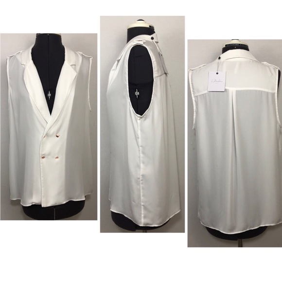 L'Academie Military Button Down Sleeveless White Blouse L REVOLVE Cami Satin M - Picture 6 of 10